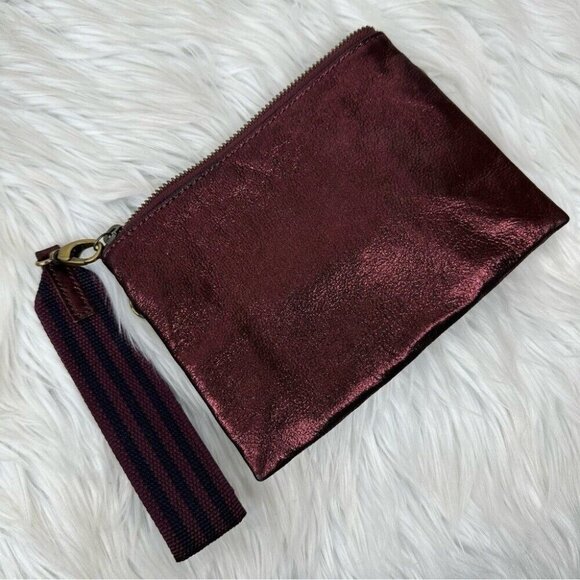 Anthropologie Women’s Maroon Leather Metallic Wristlet Small 5.5" X 7.5" - Picture 13 of 16